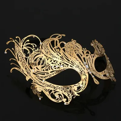 Black Gold Skull Metal Half Face Mask for Men and Women, Halloween Party Mask, Venetian Masquerade, White Props