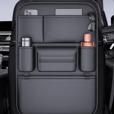 Luxury Faux Leather Car Seat Organizer Large Capacity Multi Pockets Universal Fit Vehicle Interior Travel Accessories Black