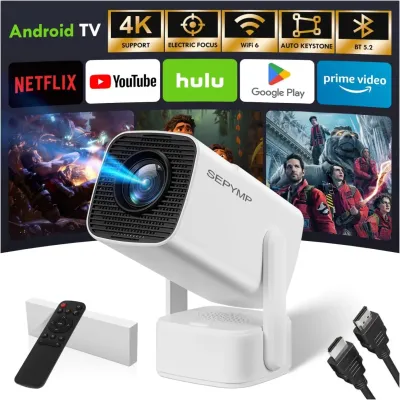 2025 Upgraded Mini Projector with 4K & 1080P, Portable for Bedroom Outdoor, Android WiFi Bluetooth Netflix Compatible