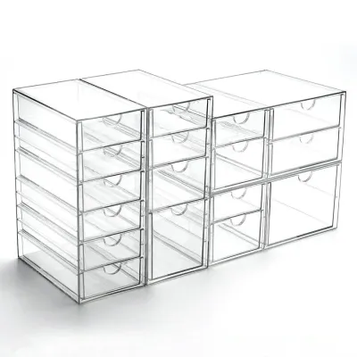 Acrylic Drawer Organizer with 17 Drawers, Craft Office Desk Makeup Organizers Accessories, Set of 4 Clear Stackable Storage Draw