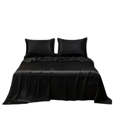 Satin Bed Sheet Sets for Summer Silky Smoooth Top Sheet with Pillowcase Single/Queen/King Ice Cooling Flat Bed Sheet Sets