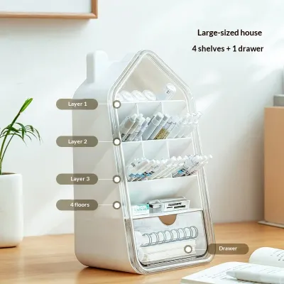 Desktop Organizer Storage Box With Drawer Clear Plastic Makeup Pen Holder Desk Tidy For Office Home Produce Fridge Container