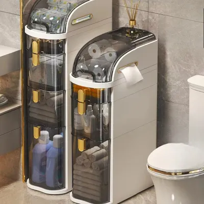 Slim Bathroom Storage Cabinet - Compact Side Cabinet with Drawer-Type Toilet Organizer Plastic Narrow Gap Storage for Bathrooms
