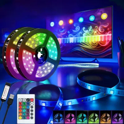 RGB LED light Strip Lights with Remote Control USB Powered Color Changing Lighting Flexible & Safe for Bedroom & Gaming Decor