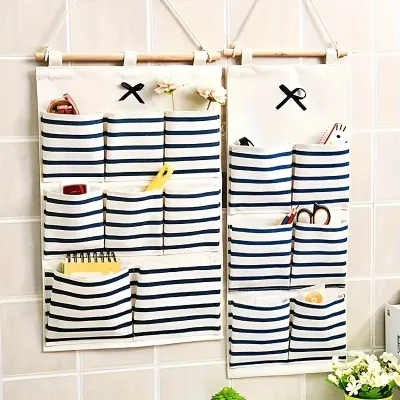 Line Hanging Storage Bag Organizer with Multi Pockets, Wall Mounted Versatile Organizing Closet Storage Room Organizer
