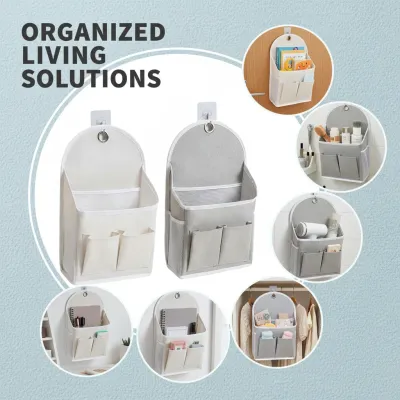 Wall Mounted Fabric Hanging Storage Bag for Dormitory - Dual Pocket Door Organizer with Mesh Side Book Phone Magazine Holder