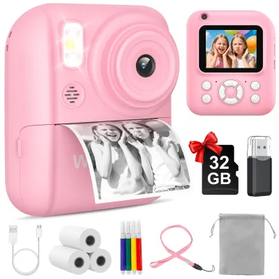 Kids Camera Instant Print,Instant Camera for Kids,2.5K UHD Digital Camera with 2.6" LCD, Dual Camera,16X Zoom, Games, 32G SD Card,Birthday Gifts for 3-10 Year Old Girls Boys