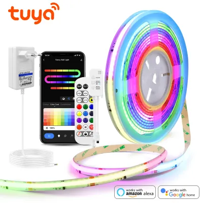 Tuya Smart Life WiFi RGBIC LED Strip Lights COB WS2811 IC Addressable Neon Tape Ambient Lamp for Gaming Room Decor Alexa Google