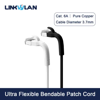 Linkwylan Slim Bendable Cat.6A Cat7 F/UTP Copper Network RJ45 Patch Cable 32AWG TPE White Black
