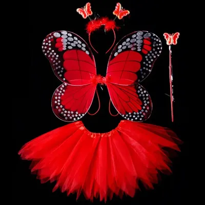 Simulation Butterfly Wings Pointed Tutu Skirt Headband Wand Adult Kids 3/4Pcs Fairy Costume Set Princess Girls Party Gift