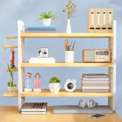 Desk Organizer Desktop Display Rack 3 Tier Space Saving Wood Multipurpose Storage Rack Desktop Bookshelf for Classroom Office