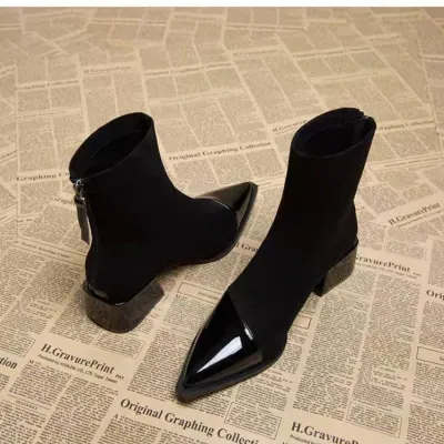 Ankle Boots Women Chunky Mid Heels Suede Shoes Woman Pointed Toe 2026 Trend Winter New Goth Walking Snow Chelsea