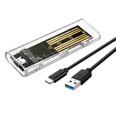 M.2 NVMe PCIe NGFF SATA SSD Case Clear USB Type C Single Protocol Transparent External Enclosure Hard Disk Box
