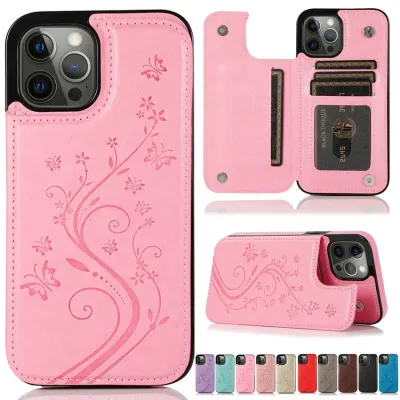 Wallet Butterfly Embossing Slot Magnetic Flip Leather Case For iPhone 16e 16 Pro Max 15 14 13 12 11 SE 2 X XR XS 8 7 Plus Cover