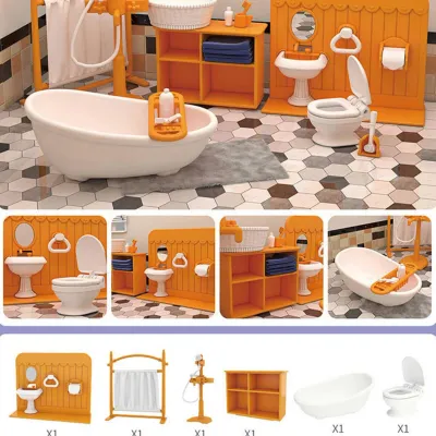 Dollhouse Furniture Bathroom Set DIY Miniature Dollhouse Bedroom Kitchen Accessories Doll House Kids Birthdays Christmas Gifts