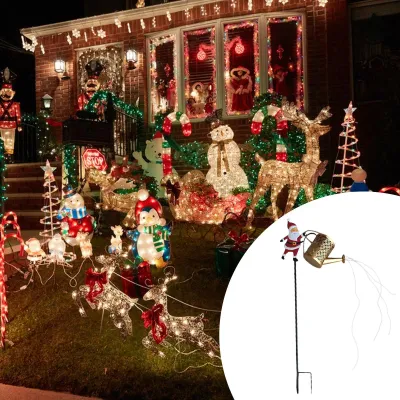 Santa Watering Can Solar Lantern Iron Waterproof Garden Decor Light Outdoor Pathway Lighting for Festive Backyard Landscape