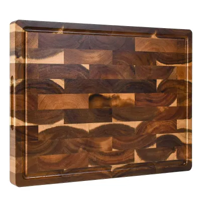 16 inch End Grain Chopping Board Acacia Wooden Serving Board Cutting Board Carving Board for Turkey, Meat, BBQ With Juice Groove