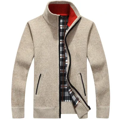 Men's Stand Collar Knit Cardigan Warm Fleece Lined Zip Up Sweater Jacket Thick Casual Winter Outerwear Fashion Pullover Coat