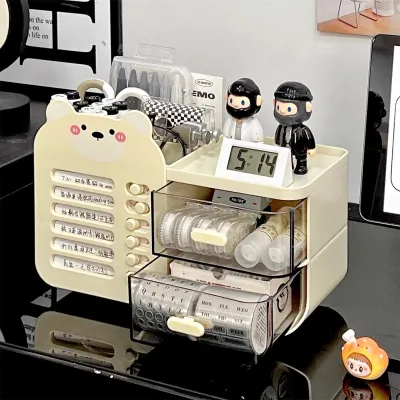 Multifunctional Desktop Stationery Organizer with Drawer, Pen Holder Storage Box for Student & Office Desk Use