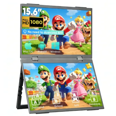 15.6-Inch Portable Dual Monitor 60Hz 1080P 72% sRGB IPS Folding Game Monitor Suitable For Laptop Screen Extender USB C HDMI