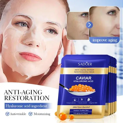 【AD】10pcs SADOER Caviar Hyaluronic Acid Moisturizing Facial Masks Brightening Firming Hydrating Face Mask Sheet Facial Skin Care