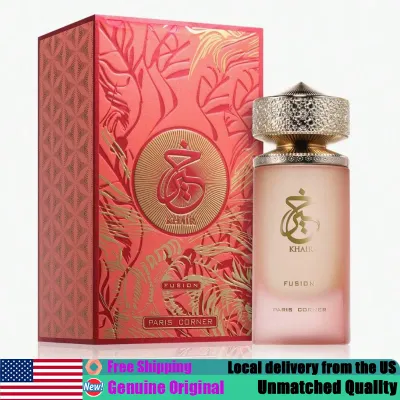 Original Arab Perfumes Paris Corner Khair Fusion Eau de Parfum Spray 3.4 Ounce Premium Luxury Unisex Juicy Floral Fruity EDP Pheromones Cologne 100ml Portable Lasting Litchi Black Currant Lemon Jasmine Vanilla Fresh Fragrance for Spring Summer Daily Wear