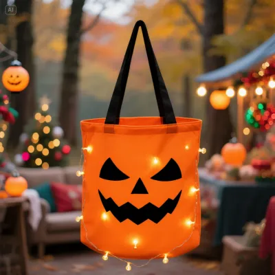 LED Halloween Pumpkin Bucket Collapsible Trick or Treat Candy Bag Reusable Party Favor Container for Kids Gift 