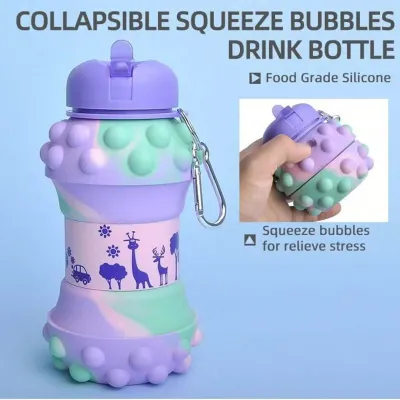 Collapsible Water Bottle - BPA-Free Silicone Cup with Straw & Strap, 550ml, Leakproof for Travel, Gym, Camping, Hiking, Sports