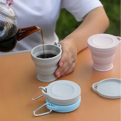 Collapsible Silicone Cup - Portable Foldable Travel Mug for Camping Hiking, BPA-Free Leakproof Water Bottle with Lid