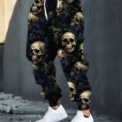 Fashion Men's Sweatpants Flower Skull Printed Joggers Slim Fit Pants Casual Lounge Pants with Pockets Autumn Winter Streetwear