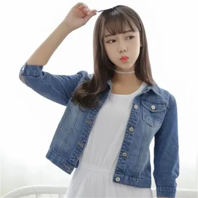 Denim Jacket Women Half Sleeve Jean Jacket Woman Elastic Comfortable Denim Coat Short Denim Jacket Female Student Top