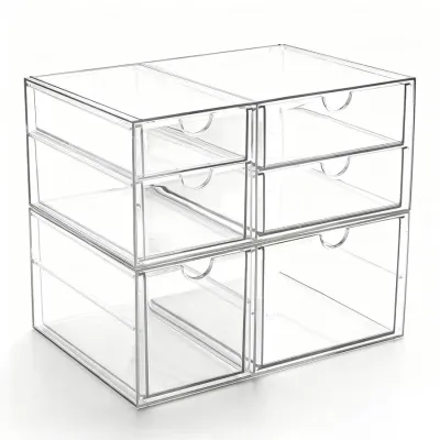 Acrylic Drawer Makeup Organizer with 6 Drawers Not for Baby Bottle, Set of 2 Office Desk Organizers Accessories, Clear Stackable