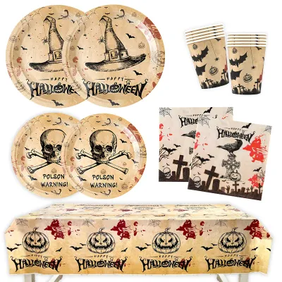 Halloween-themed Party Tableware Set Ghost Pumpkin Witch Paper Plate Cup Napkin For Happy Halloween Festival Party Decoration