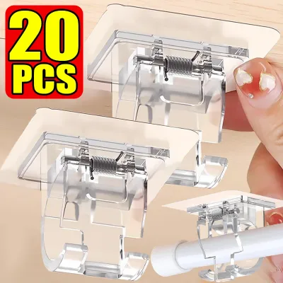 Self Adhesive Curtain Rod Holder Nail-Free Adjustable Clamp Hooks Kitchen Bathroom No Drilling Wall Hanging Rack Hook Bracket