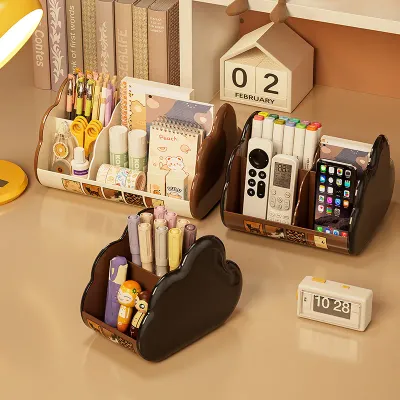 Desktop Storage Box Student Pen Holder Stationery Organizer Cosmetic Compartment Box Office Desk Sundries Shelf