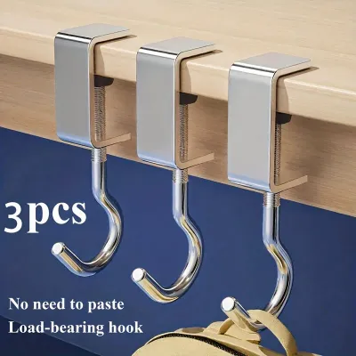 3Pcs Punch-Free Strong Adhesive Clip Hooks Multifunctional Durable Wall Mount Hanger Practical Desktop Storage Organizer Space Saving Heavy Duty Hooks For Home Kitchen Bedroom Office Daily Sorting Use