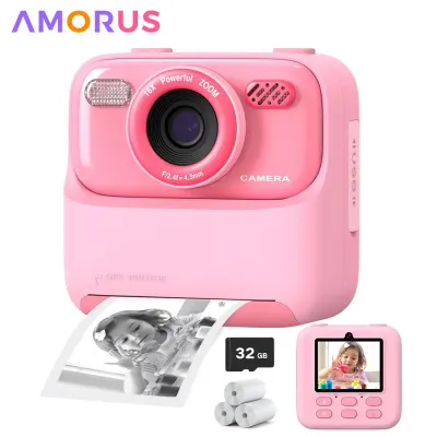 AMORUS Kids Camera Instant 1080P HD Dual Lens Selfie Digital Camera for Girls Boys Christmas Birthday Gifts Toys With 32G Print