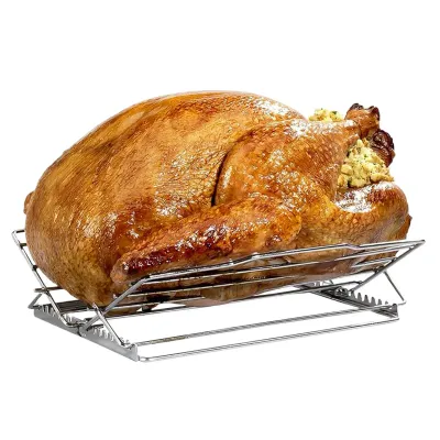 Adjustable V-Shaped Roasting Rack Stainless Steel Chicken & Turkey Stand for Even Baking, Broiling & Air Frying