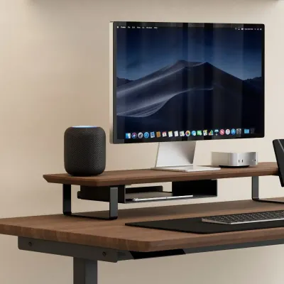 Ergonomic Monitor Stand Riser for Desk, Walnut Wood Laptop Stand with Cable Management, Desk Organizer to Reduce Neck Strain