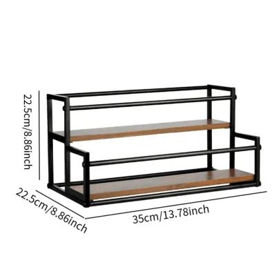 Freestanding Iron Wood Bottle Organizer Kitchen Spice Rack Holder for Coffee Bar Counter Top
