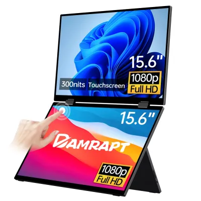 Damrapt 15.6 Inch Dual Screen Portable Monitor Touchscreen 1080p with 100%sRGB External Display for PC Mini PC Laptop Macbook