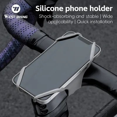 WEST BIKING Universal Silicone Bike Phone Holder Shockproof Handlebar Mount for 4-6.7 Inch MTB Road Bicycle Cycling  Accessories