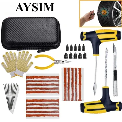 AYSIM Car Tire Repair Kit Emergency Tyre Puncture Plug Set with Tire Strips for Car Motorcycle Truck Roadside Emergency Repair