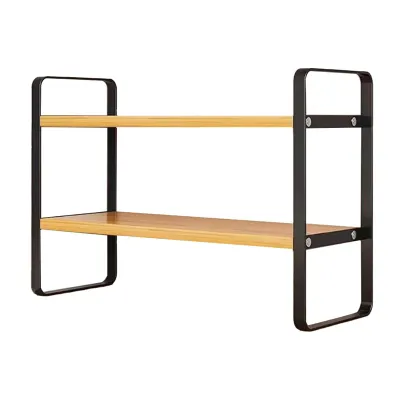 COME Wooden 2-Tier Desktop Organizer Shelf, Multipurpose Wood Office Desk Storage Rack, Small Computer Desk Bookshelf For Home O