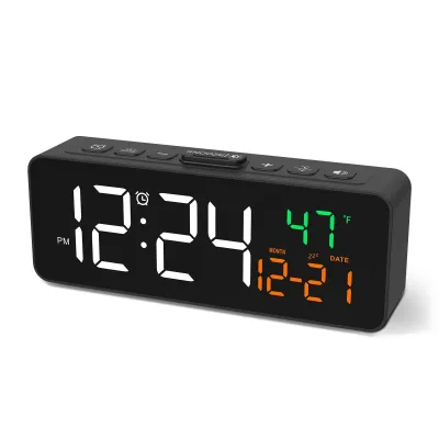 USB Powered Digital Alarm Clock TEMP Date Display 5 Levels Brightness Snooze Table Clock 3 Levels Alarm Volume 12/24H LED Clock