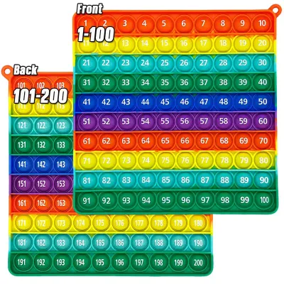 Rainbow Math Fidget Toy - 1-200 Counting Push Bubble Board, Silicone Educational Game for Preschool Kids