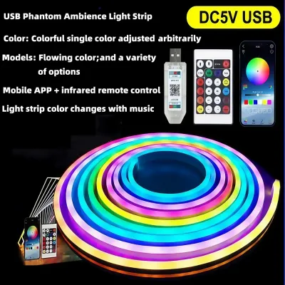 DC5V RGBIC Neon LED Strip Lights Neon Rope Light with Music Sync DIY RGBIC Dreamcolor Chasing Strip Tape for Home Decor Lighting