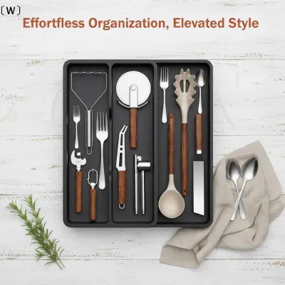 〔W〕〔W〕Expandable Utensil Tray Silverware Spoon Organizer Drawer Cover Adjustable Cutlery Tray Drawer Organizer Kitchen〔R1〕