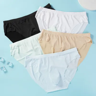 5 PCS/Lot Men's Summer Ice Silk Briefs Transparent Sexy Quick-drying Trendy Breathable Underwear Ultra-thin Seamless Panties