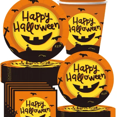 Halloween Horror Theme Party 7-inch 9-inch Plate Tissue Cup Horror Elements Halloween Horror Pumpkin